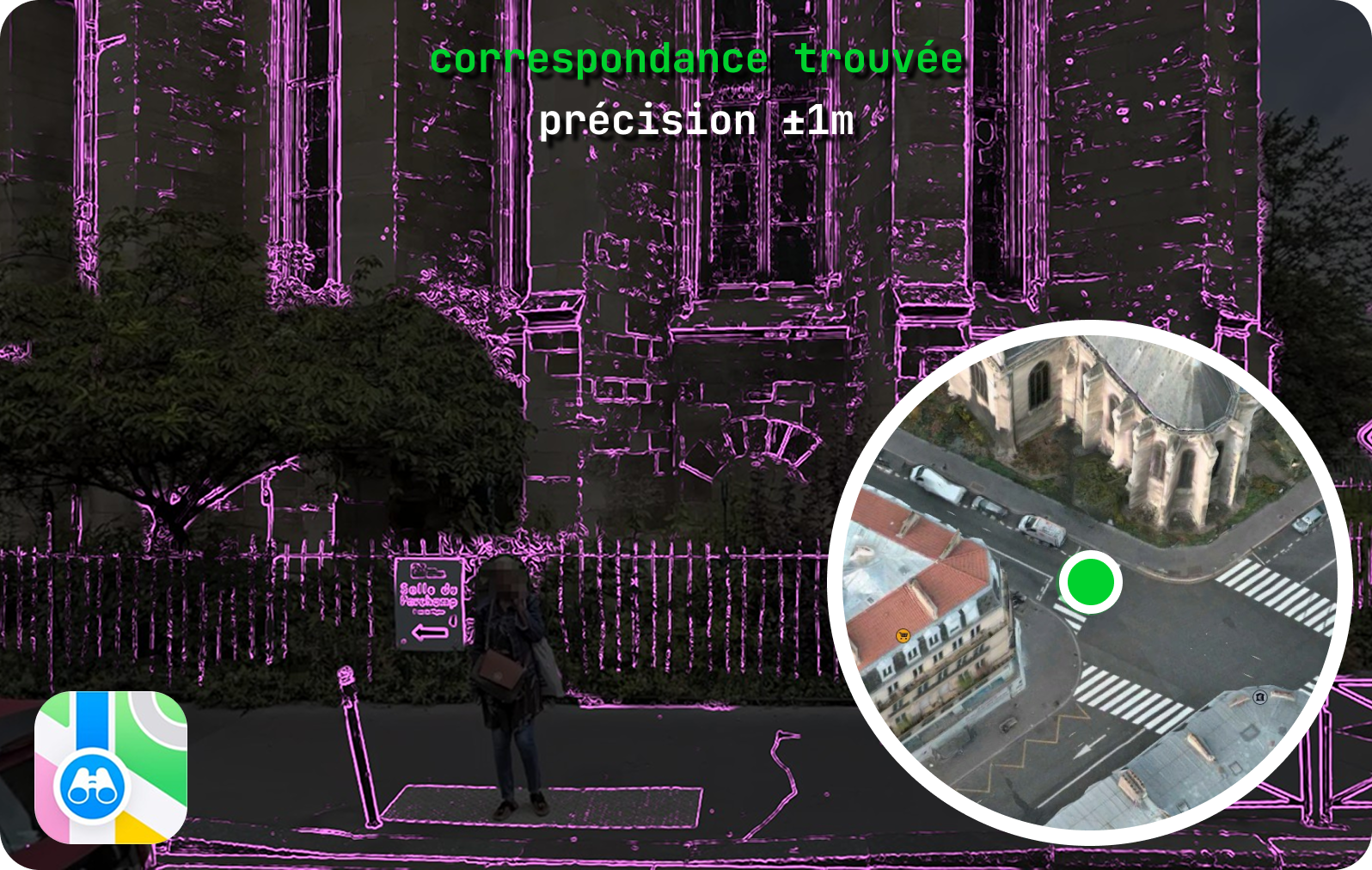Une utilisatrice de SonarVision est géolocalisée au mètre près grâce au VPS.
